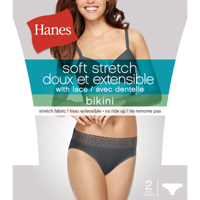Hanes Women's Soft Stretch Lace Bikini Underwear, 2-Pack, Anthracite made by Hanes
