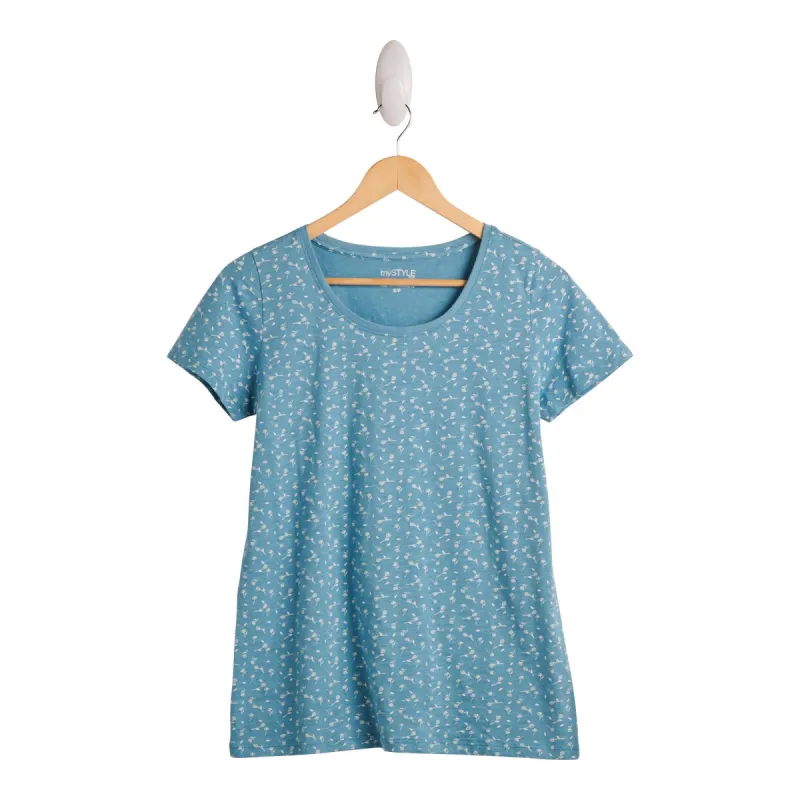 mySTYLE Women's All-Over Printed Cotton Short Sleeve Scoop Neck Top sold by Giant Tiger