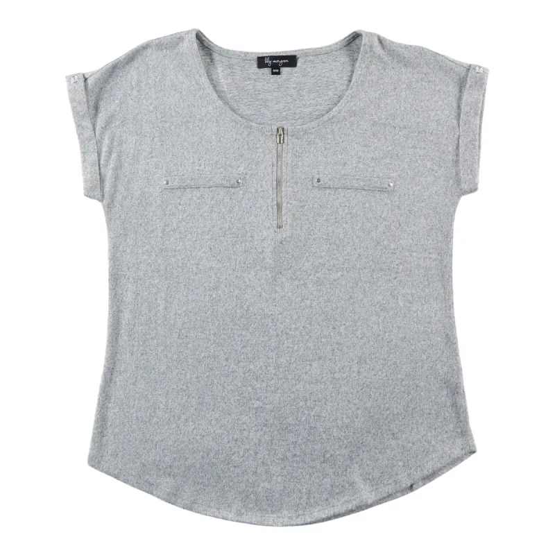 lily morgan Women's Short Sleeve Zip Front Blouse sold by Giant Tiger
