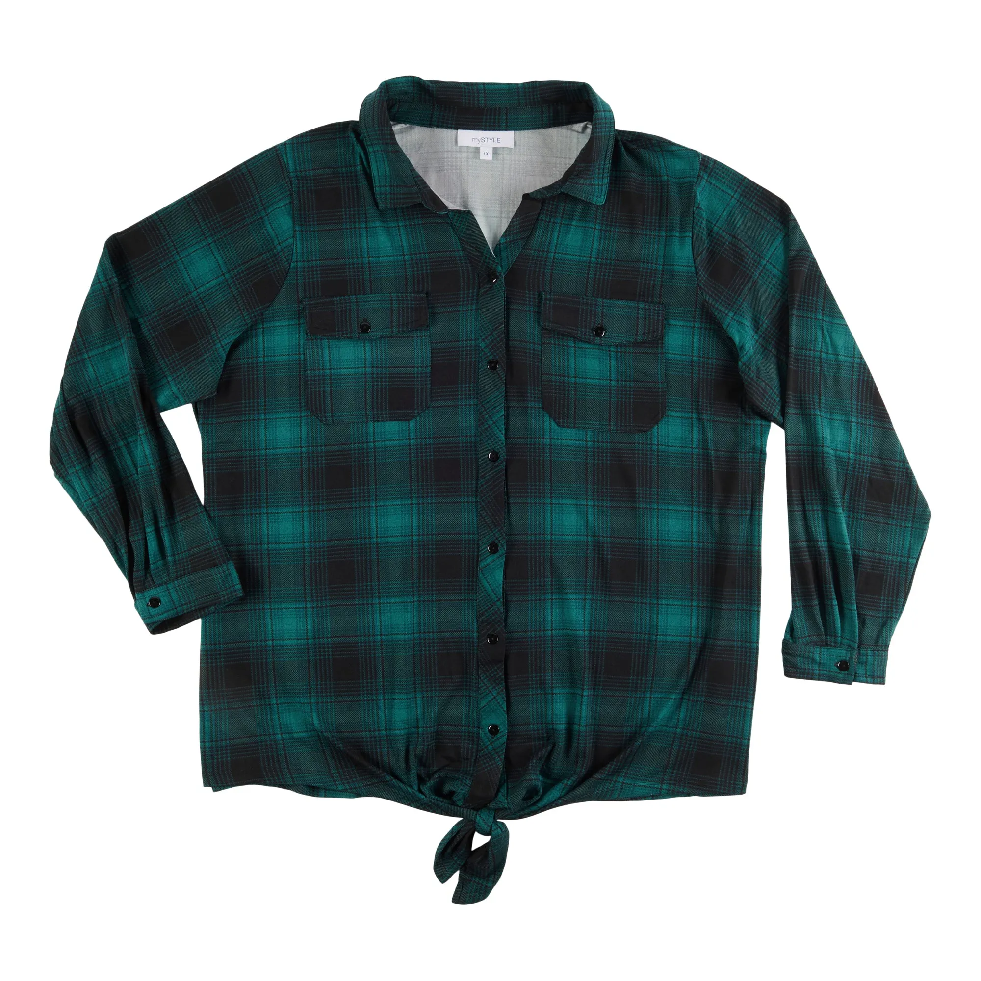 mySTYLE Women's Plus Front Tie Plaid Shirt sold by Giant Tiger