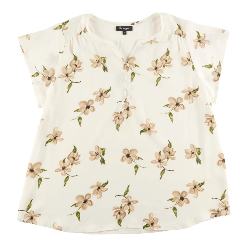 lily morgan Women's Plus Short Sleeve Blouse with Knitted Back sold by Giant Tiger