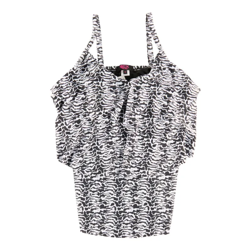 ACX Active Women's Plus Size Zebra Print Three-Tiered Ruffle Tankini sold by Giant Tiger