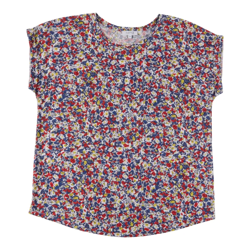 mySTYLE Women's Plus Street Smart Floral Slub Roll Sleeve Top sold by Giant Tiger