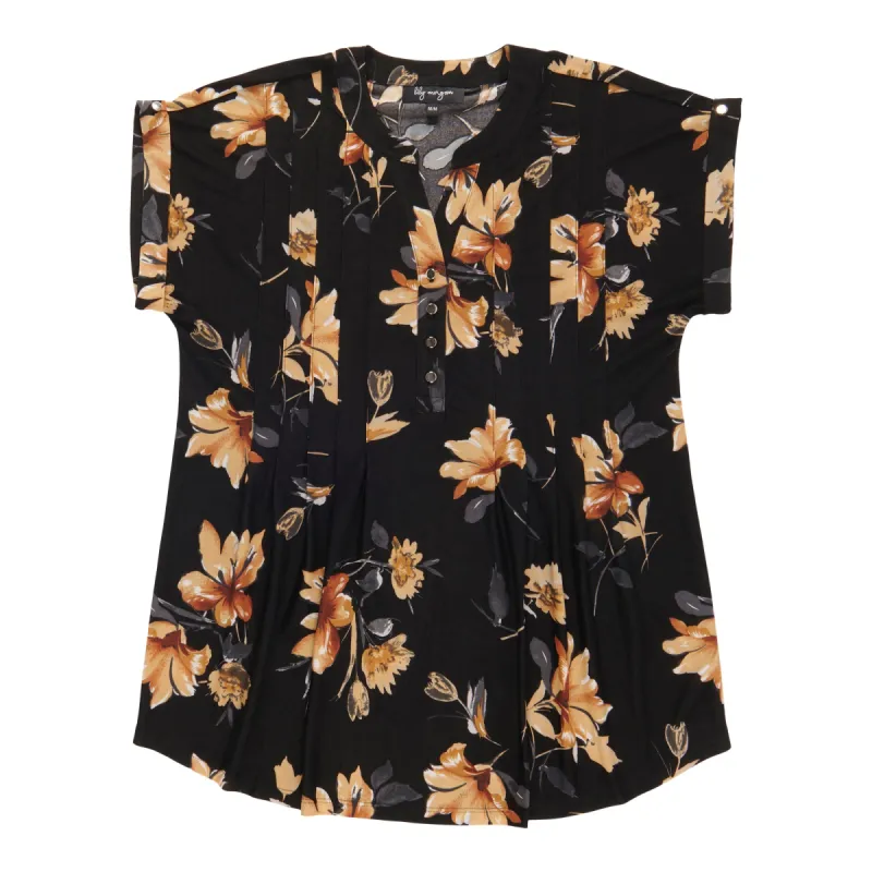 lily morgan Women's Pleated Printed V-Neck Blouse sold by Giant Tiger