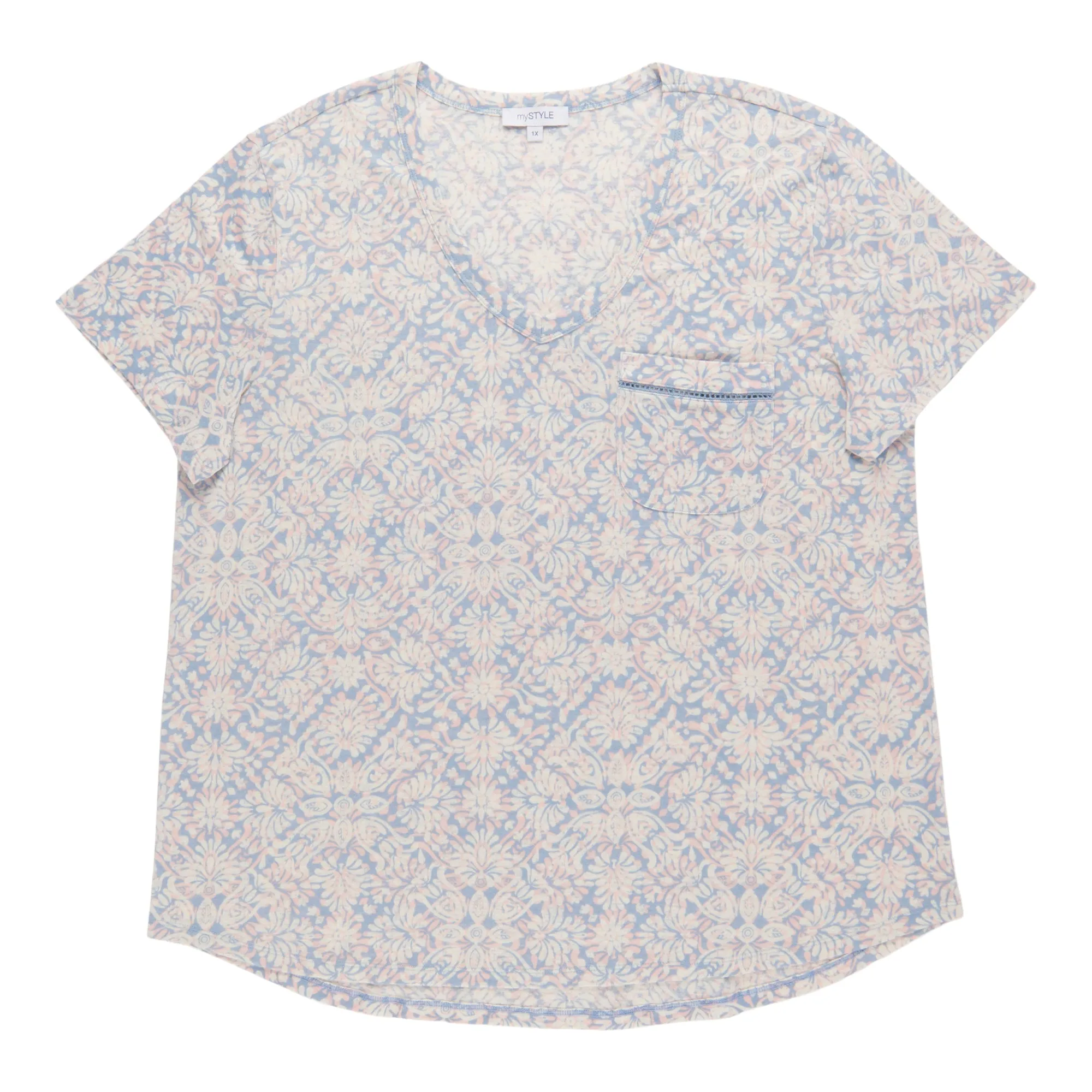 mySTYLE Women's Plus Festival Pocket Printed Linen T-Shirt sold by Giant Tiger