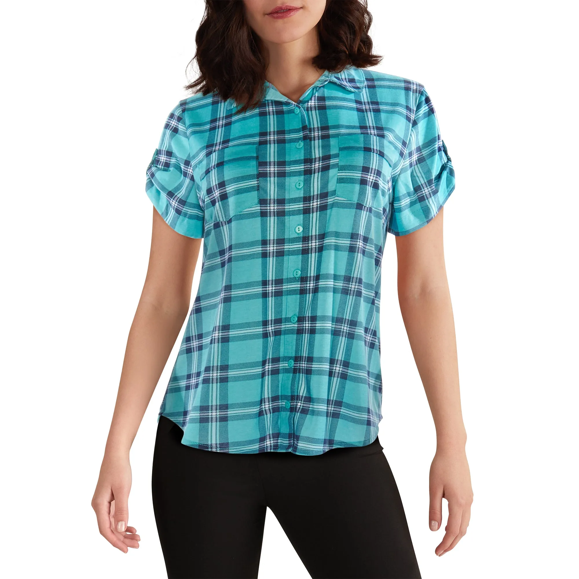 mySTYLE Women's Seasonal Plaid Cap Sleeve Shirt sold by Giant Tiger
