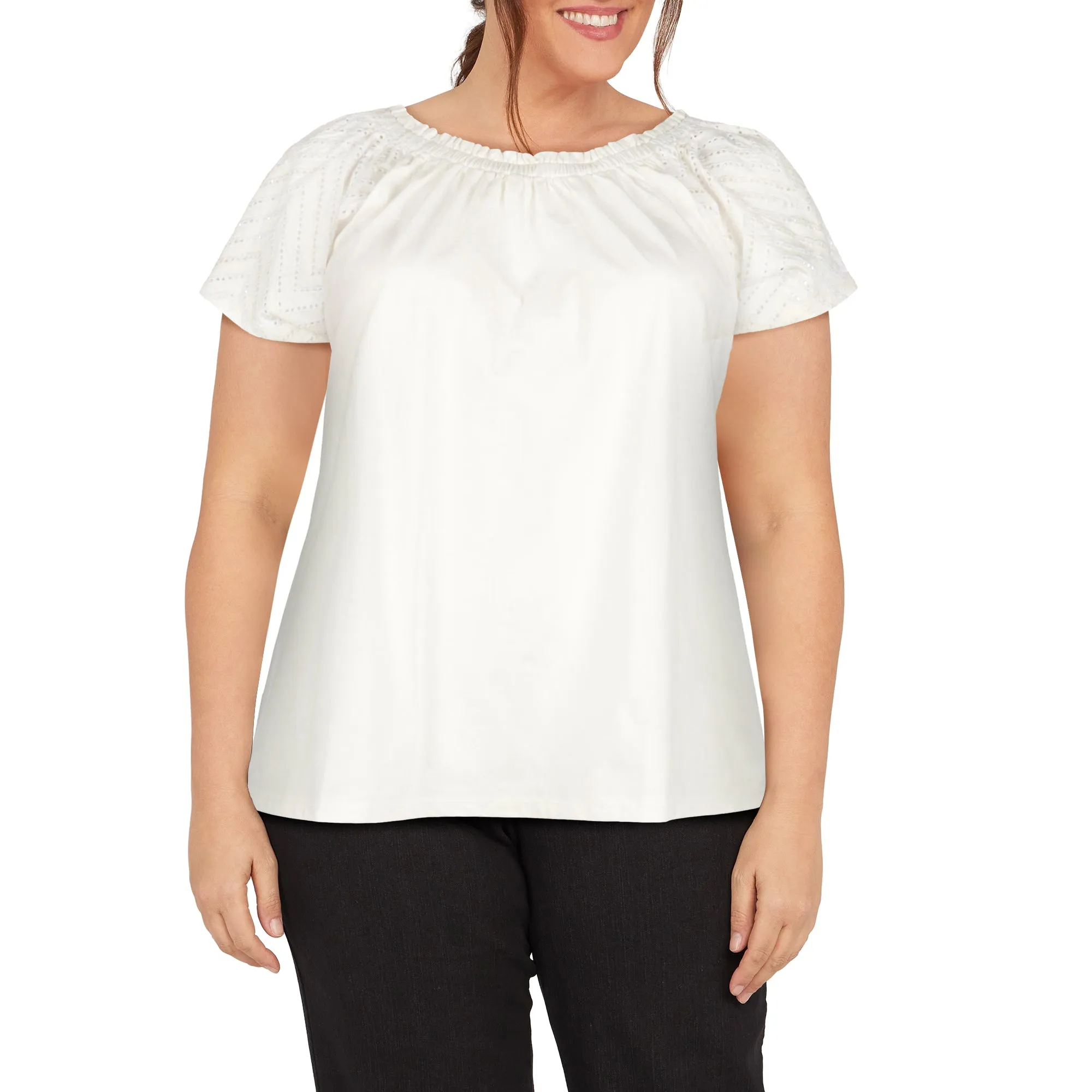 mySTYLE Women's Plus Festival Eyelet Sleeve Top sold by Giant Tiger
