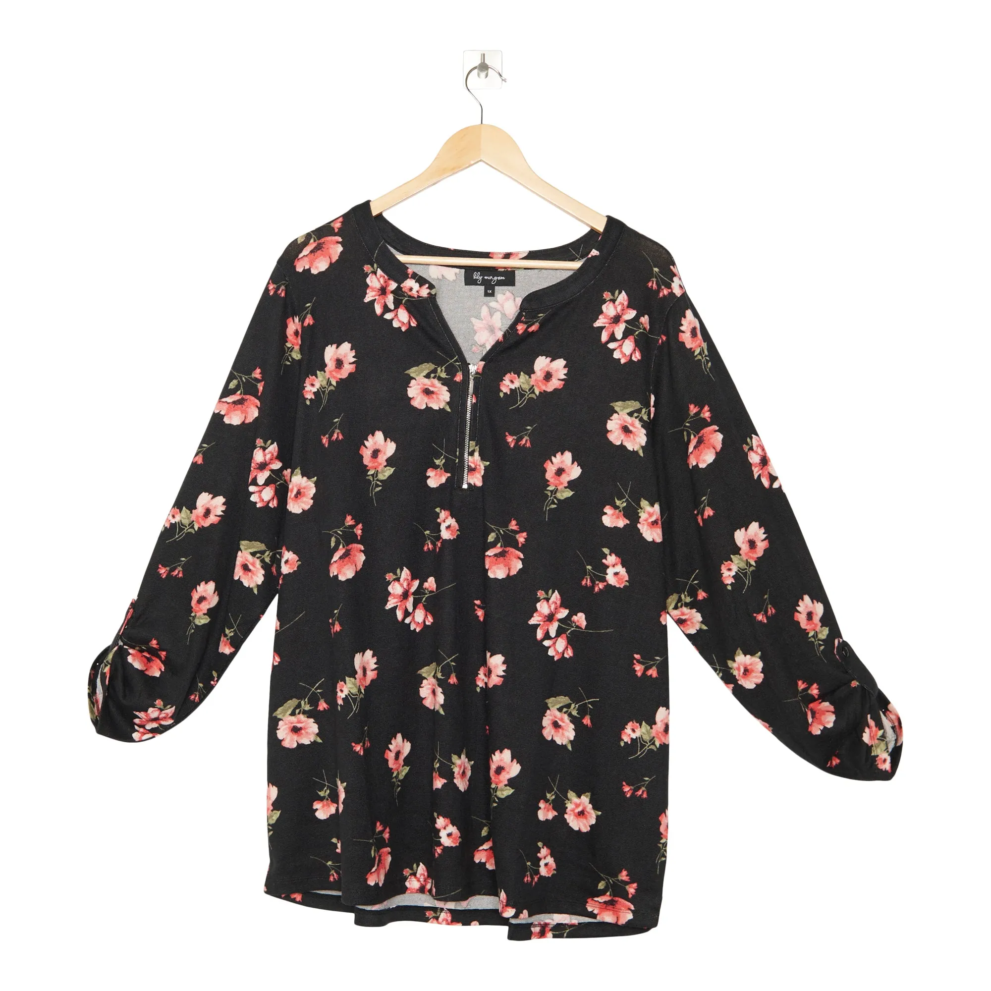 lily morgan Women's Plus Urban Chic Printed Long Roll-Up Sleeve Top sold by Giant Tiger product image thumbnail 2