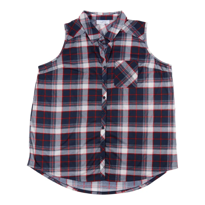 mySTYLE Women's Plus North Country Sleeveless Plaid Shirt sold by Giant Tiger