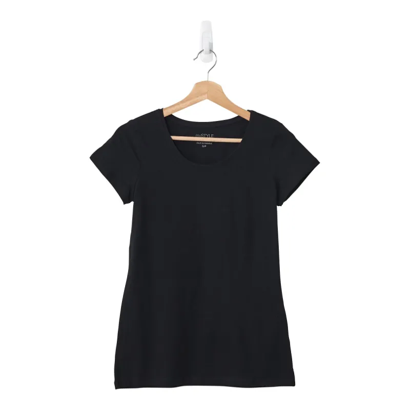 mySTYLE Women's Short Sleeve Stretch Scoop Neck T-Shirt, Black sold by Giant Tiger