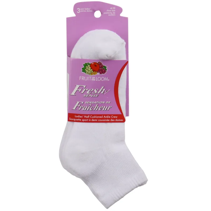 Fruit of The Loom Women's Fresh Sense Ankle Socks, White, 3-Pack made by Fruit of the Loom