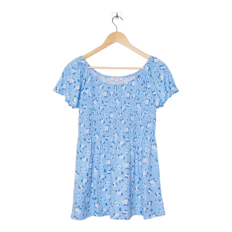 mySTYLE Women's Floral Babydoll Smocked Top, Blue sold by Giant Tiger
