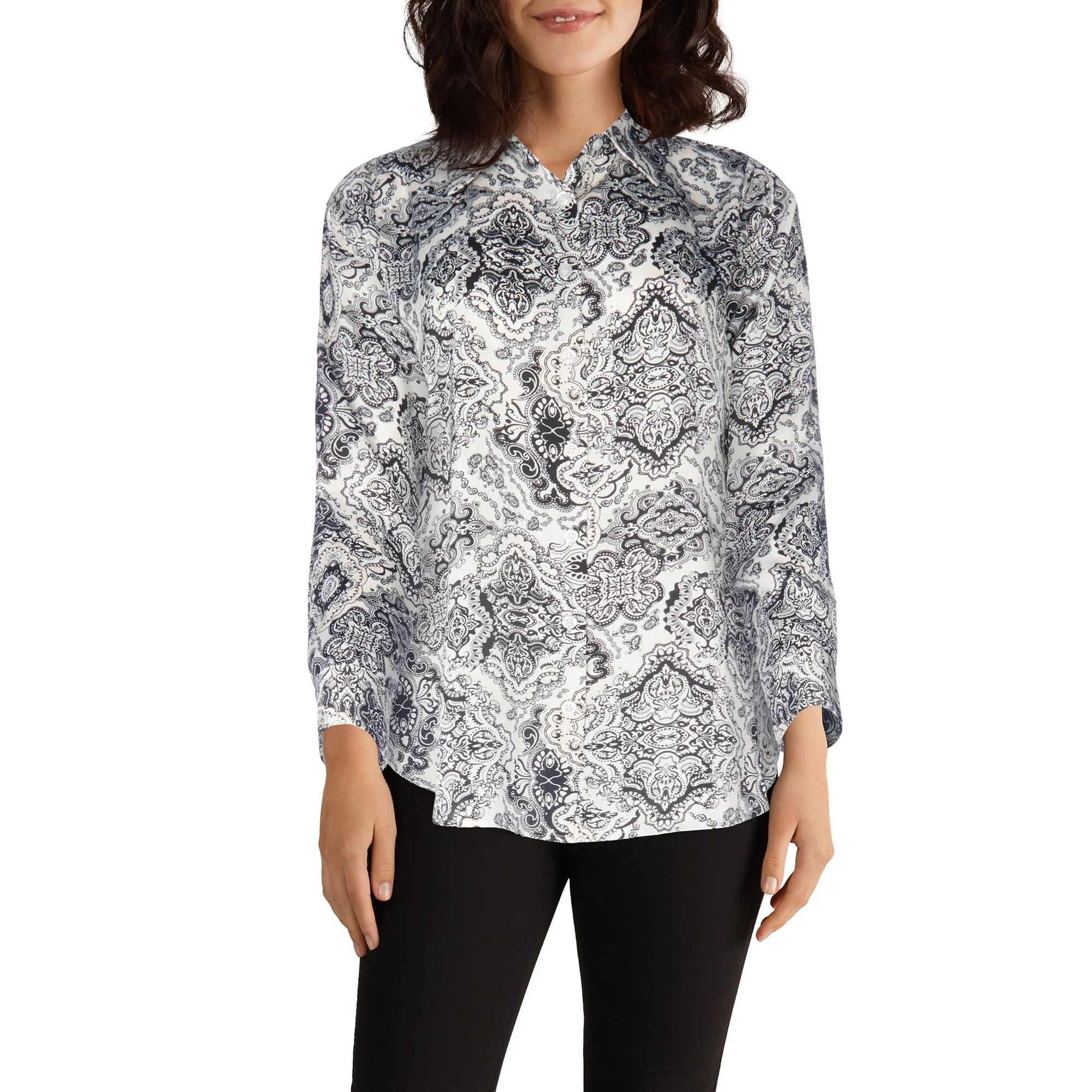 lily morgan Women's Trendsetters All-Over Print Satin Blouse sold by Giant Tiger product image thumbnail 3