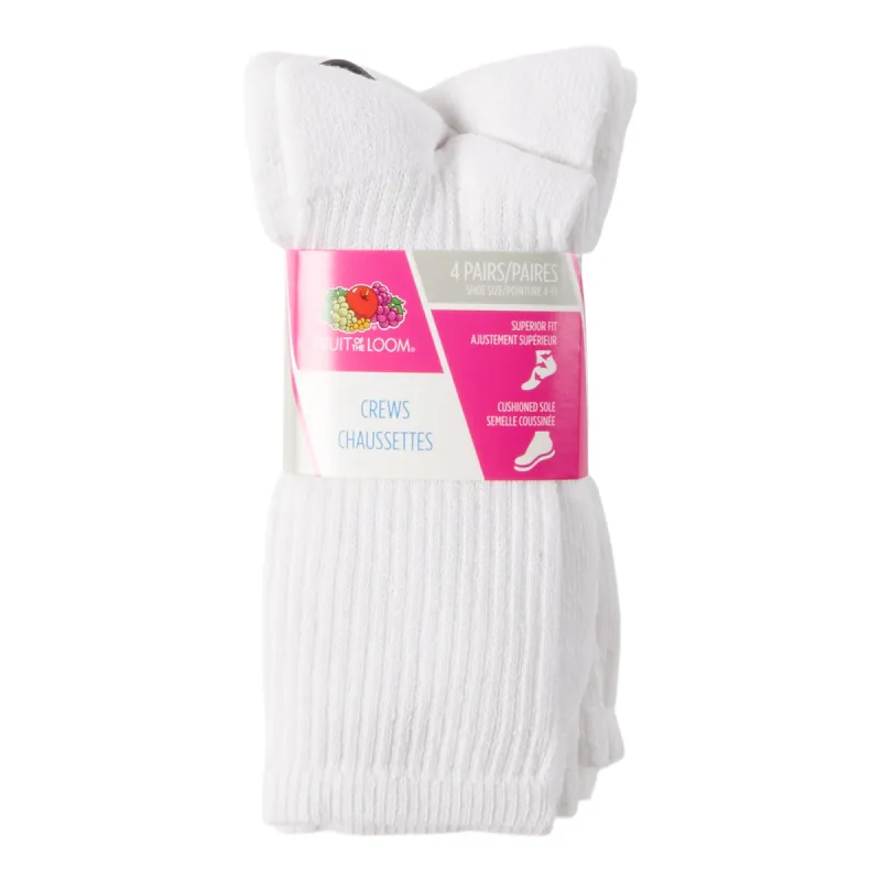 Fruit of the Loom Women's Crew Socks, White, 4-Pack made by Fruit of the Loom
