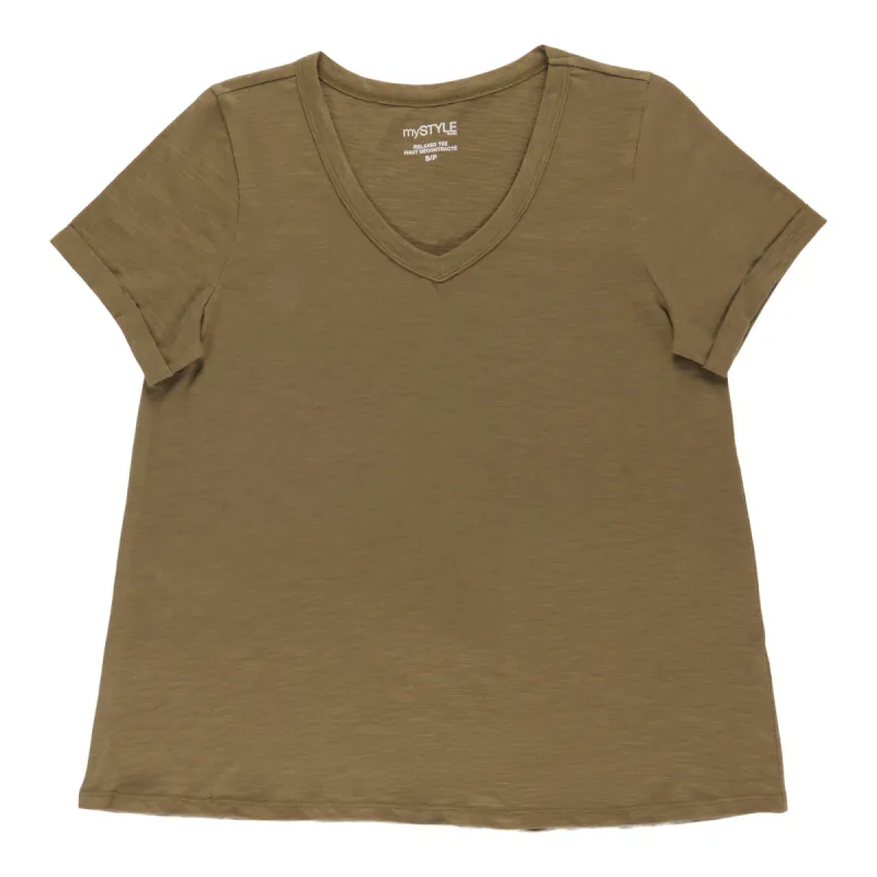 mySTYLE Women's Relaxed V-Neck Slub T-Shirt sold by Giant Tiger