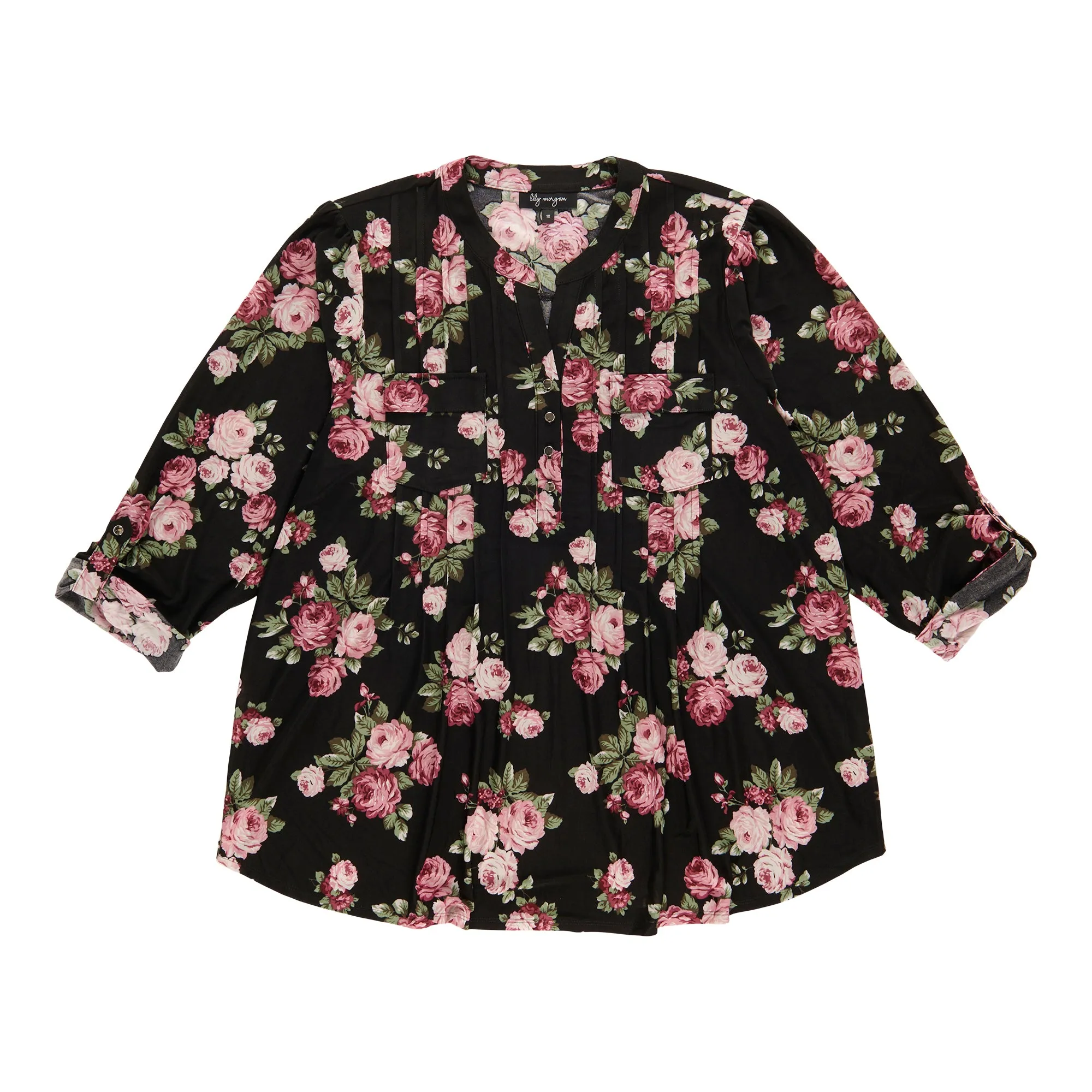 lily morgan Women's Plus Pintuck Printed Top sold by Giant Tiger