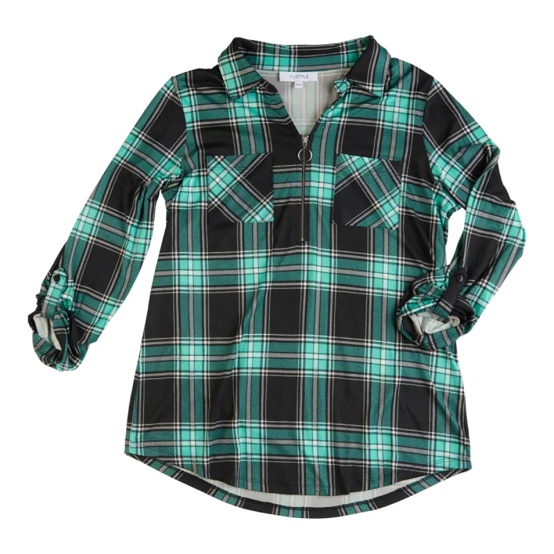 mySTYLE Women's Plaid Top with Zip Detail sold by Giant Tiger
