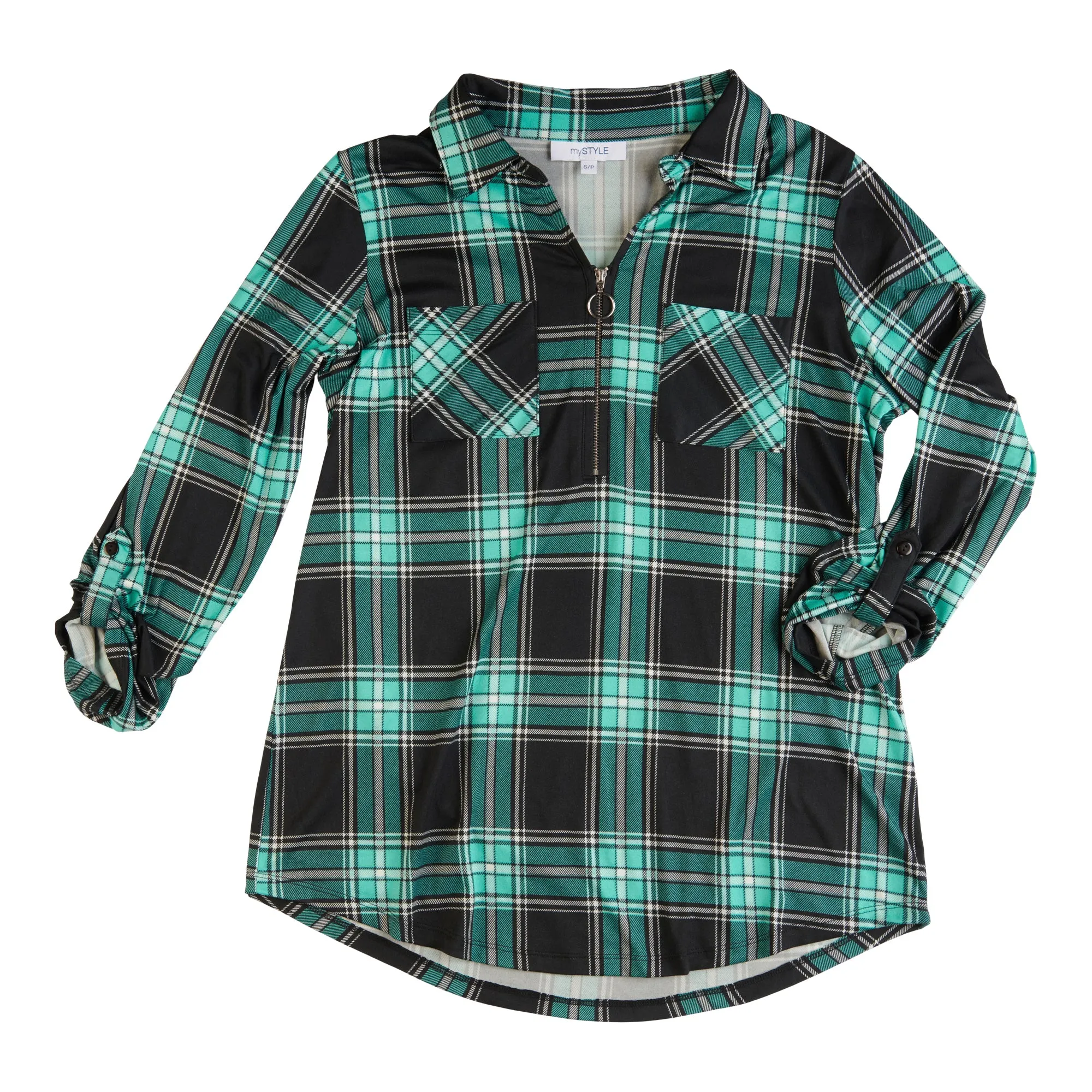 mySTYLE Women's Plaid Top with Zip Detail sold by Giant Tiger