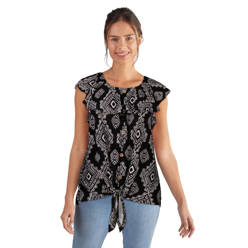 lily morgan Women's Tie Front Ruffle Top sold by Giant Tiger