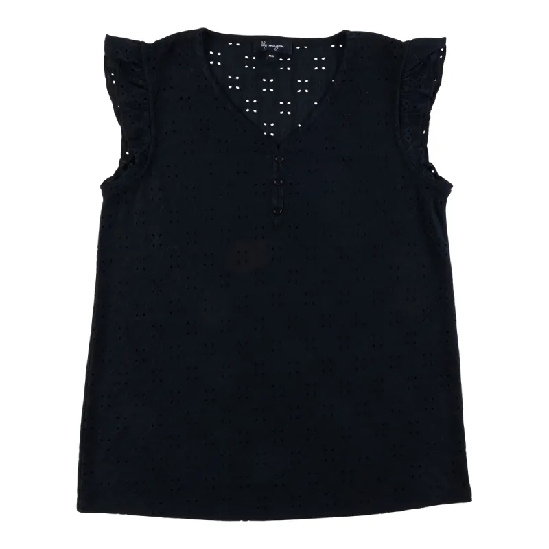 lily morgan Women's Ocean Blues Eyelet Flutter Top sold by Giant Tiger