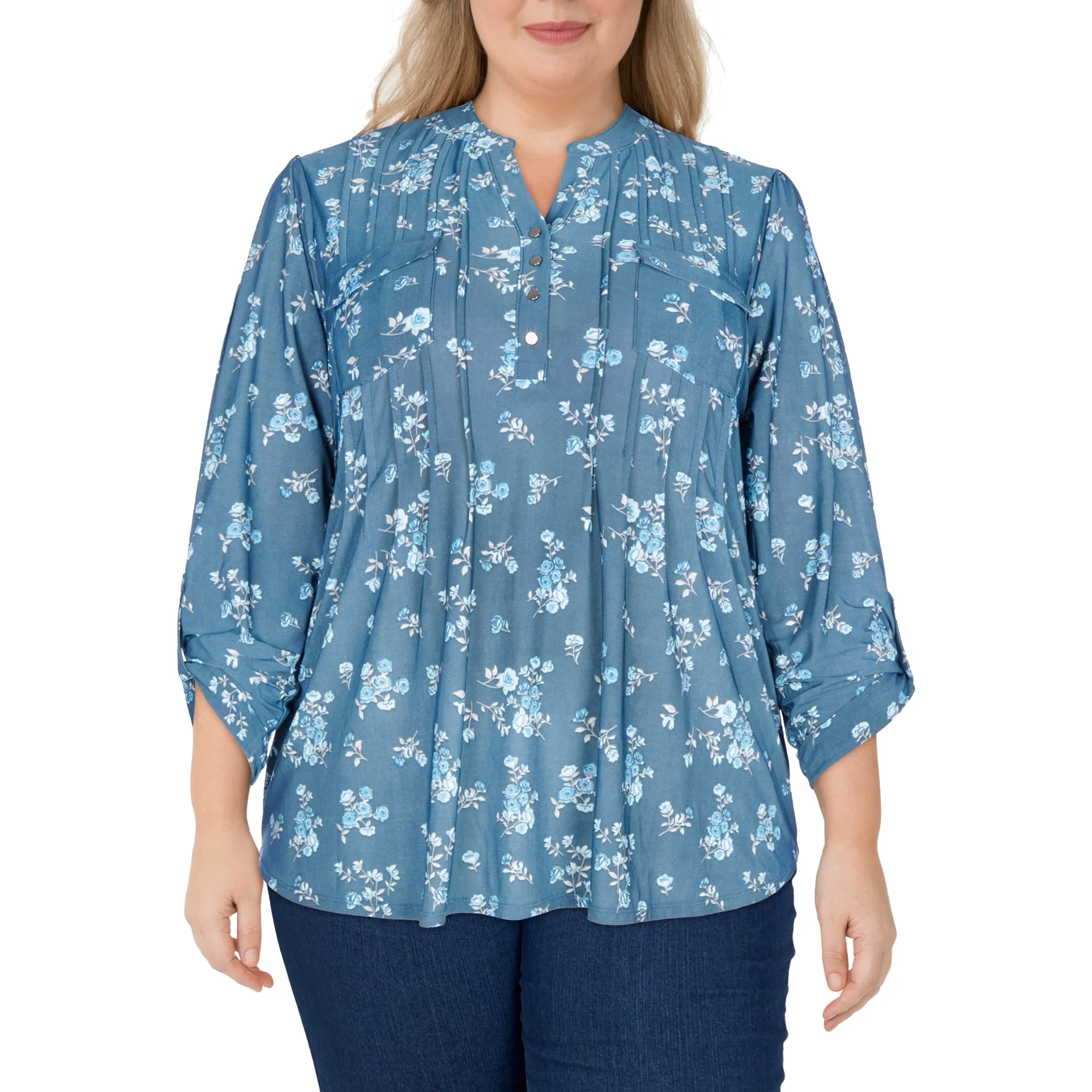 lily morgan Women's Plus Pintuck V-Neck Blouse sold by Giant Tiger product image thumbnail 5