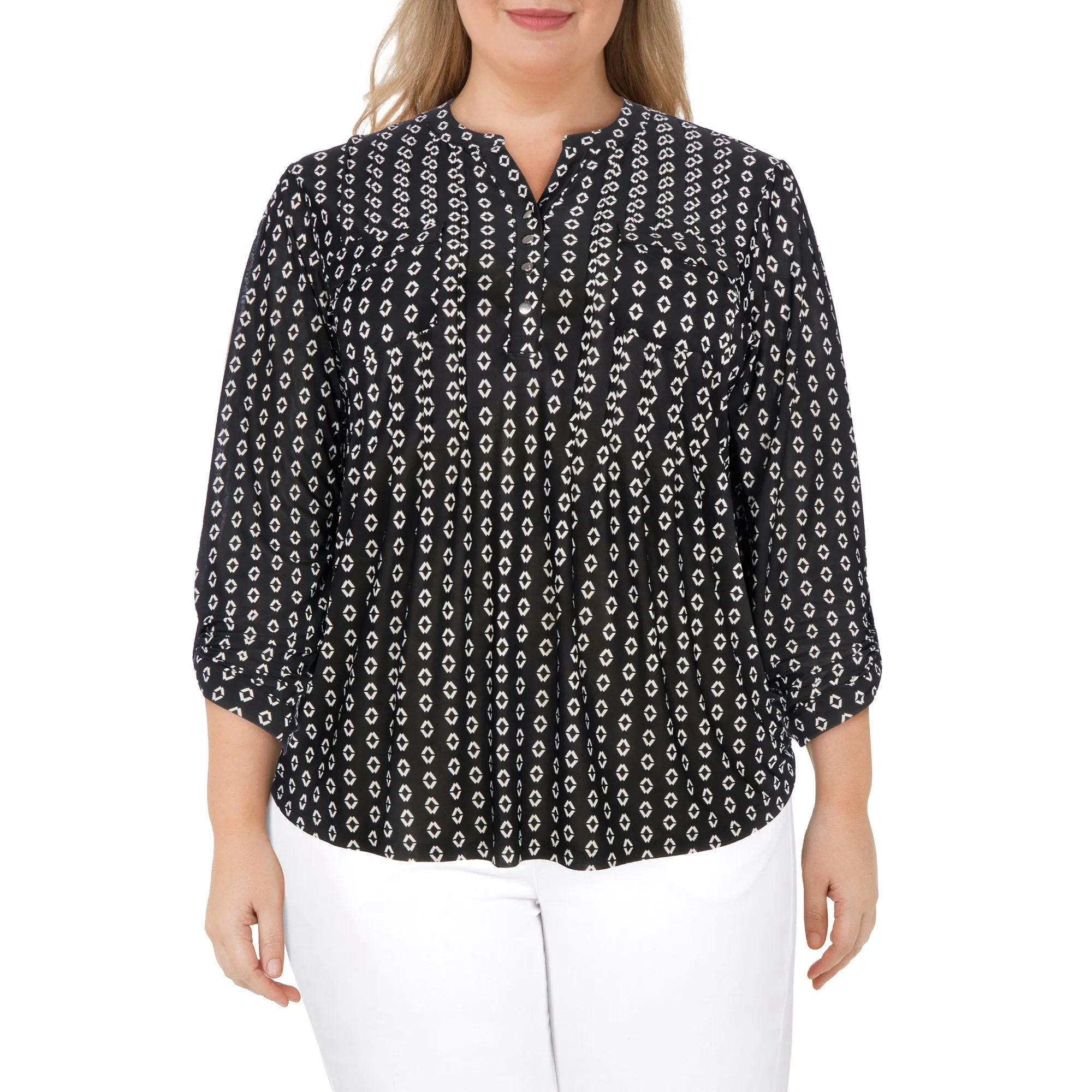 lily morgan Women's Plus Pintuck V-Neck Blouse sold by Giant Tiger product image thumbnail 3