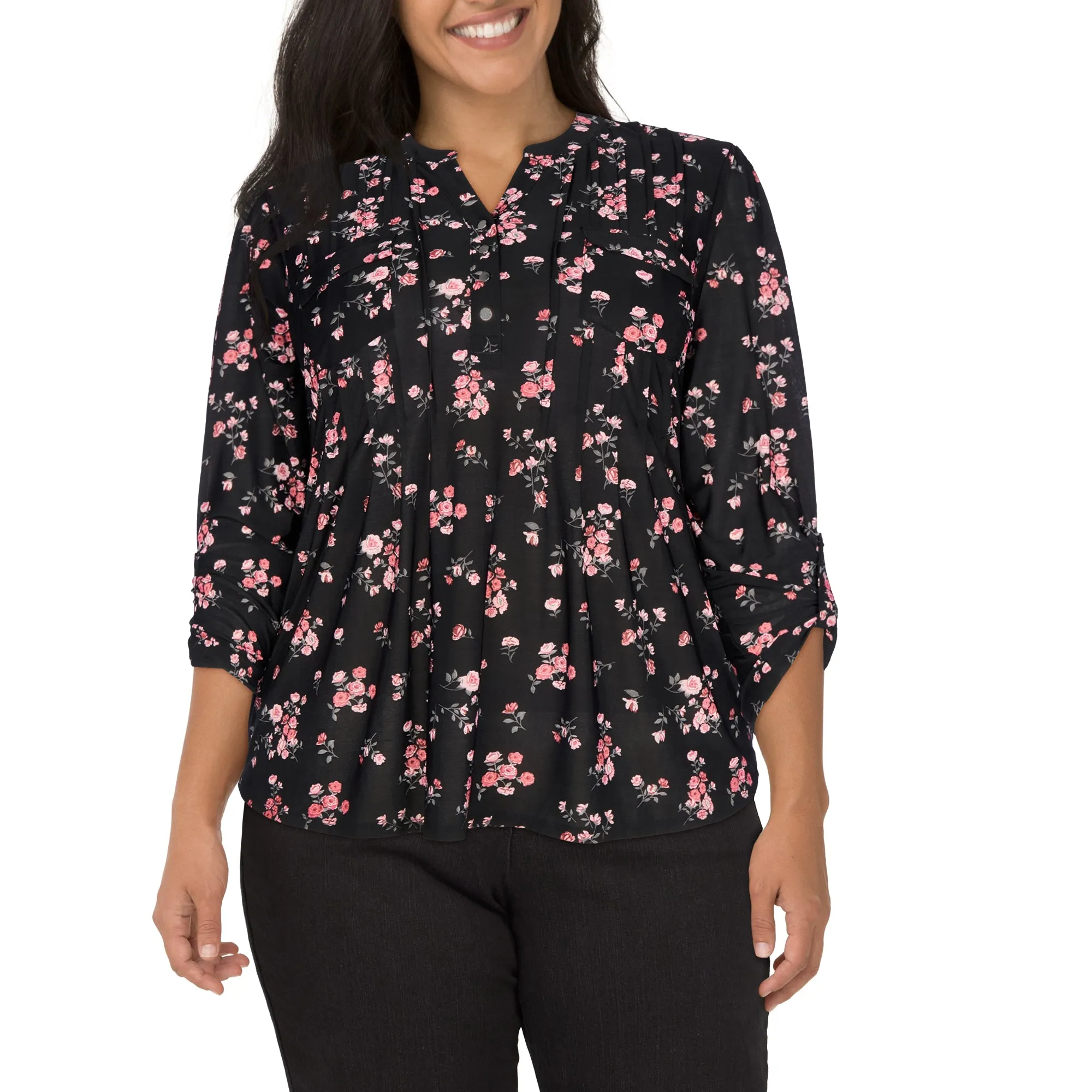 lily morgan Women's Plus Pintuck V-Neck Blouse sold by Giant Tiger