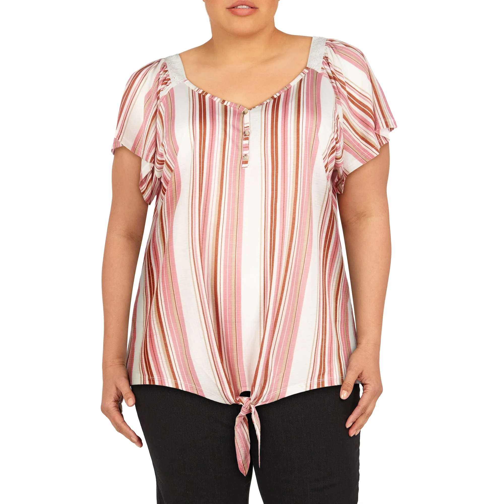 mySTYLE Women's Plus Festival Printed Tie Front Flutter Top sold by Giant Tiger product image thumbnail 5