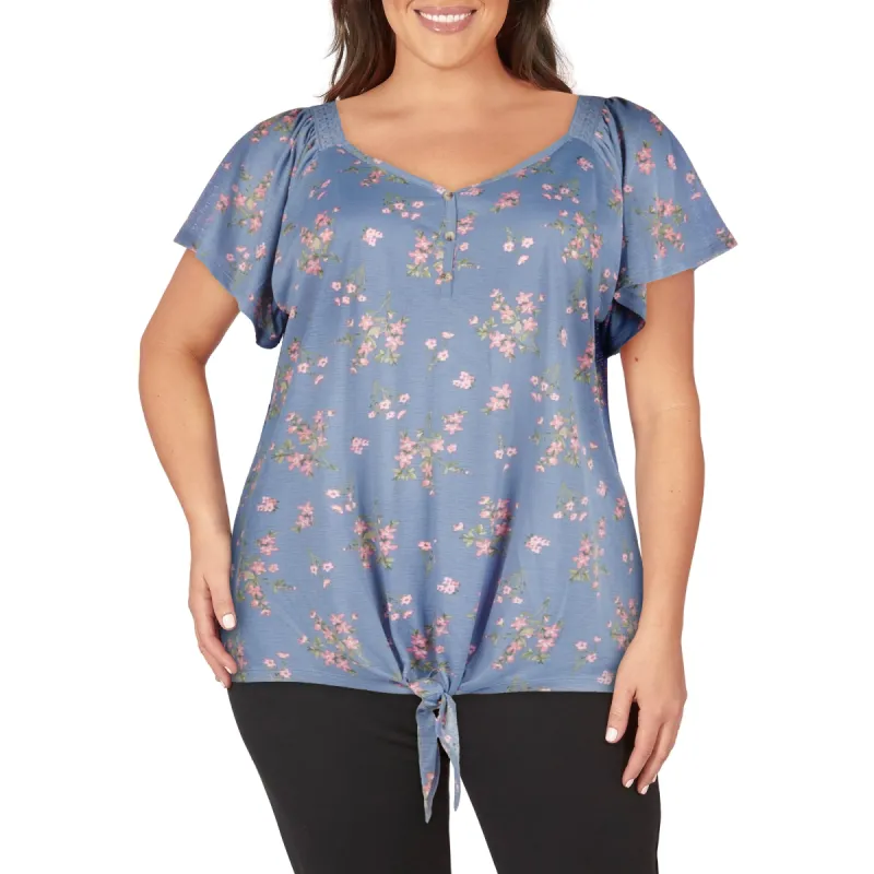 mySTYLE Women's Plus Festival Printed Tie Front Flutter Top sold by Giant Tiger