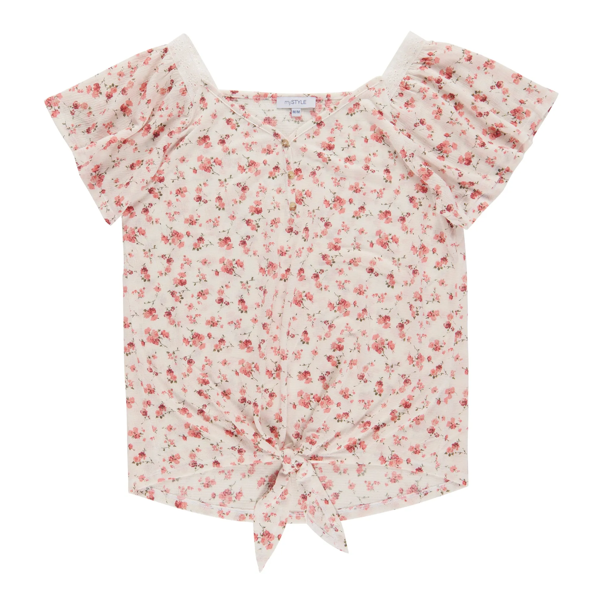 mySTYLE Women's Festival Tie-Front Short Sleeve Flutter Shirt sold by Giant Tiger