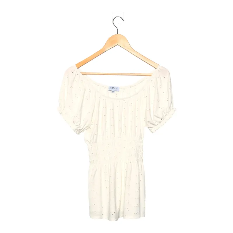 mySTYLE Women's Cool Comfort Solid Eyelet Striped Top sold by Giant Tiger