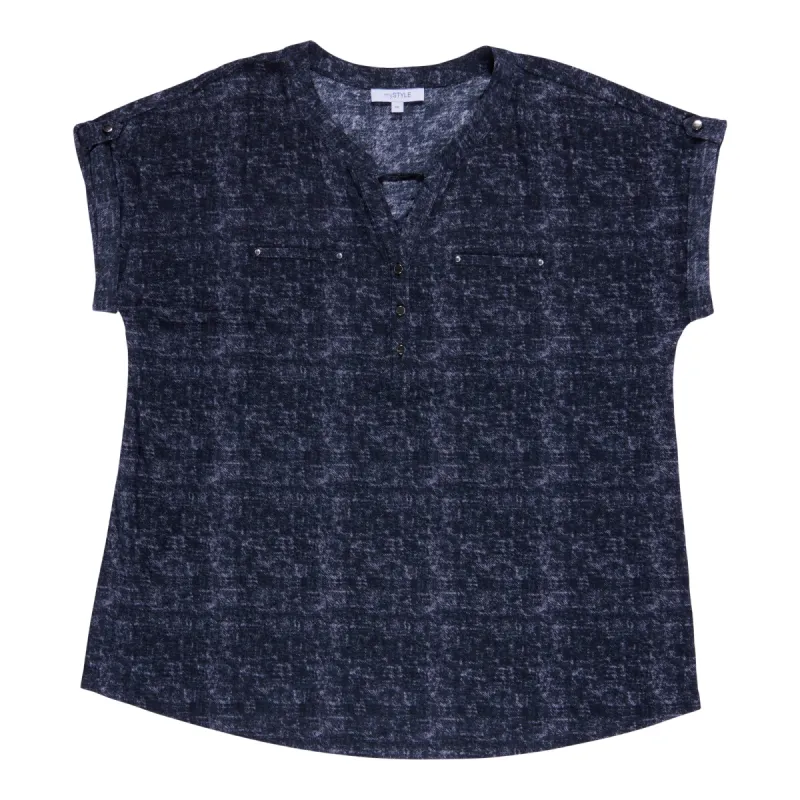 mySTYLE Women's Plus Street Smart Denim Cap Sleeve Top sold by Giant Tiger