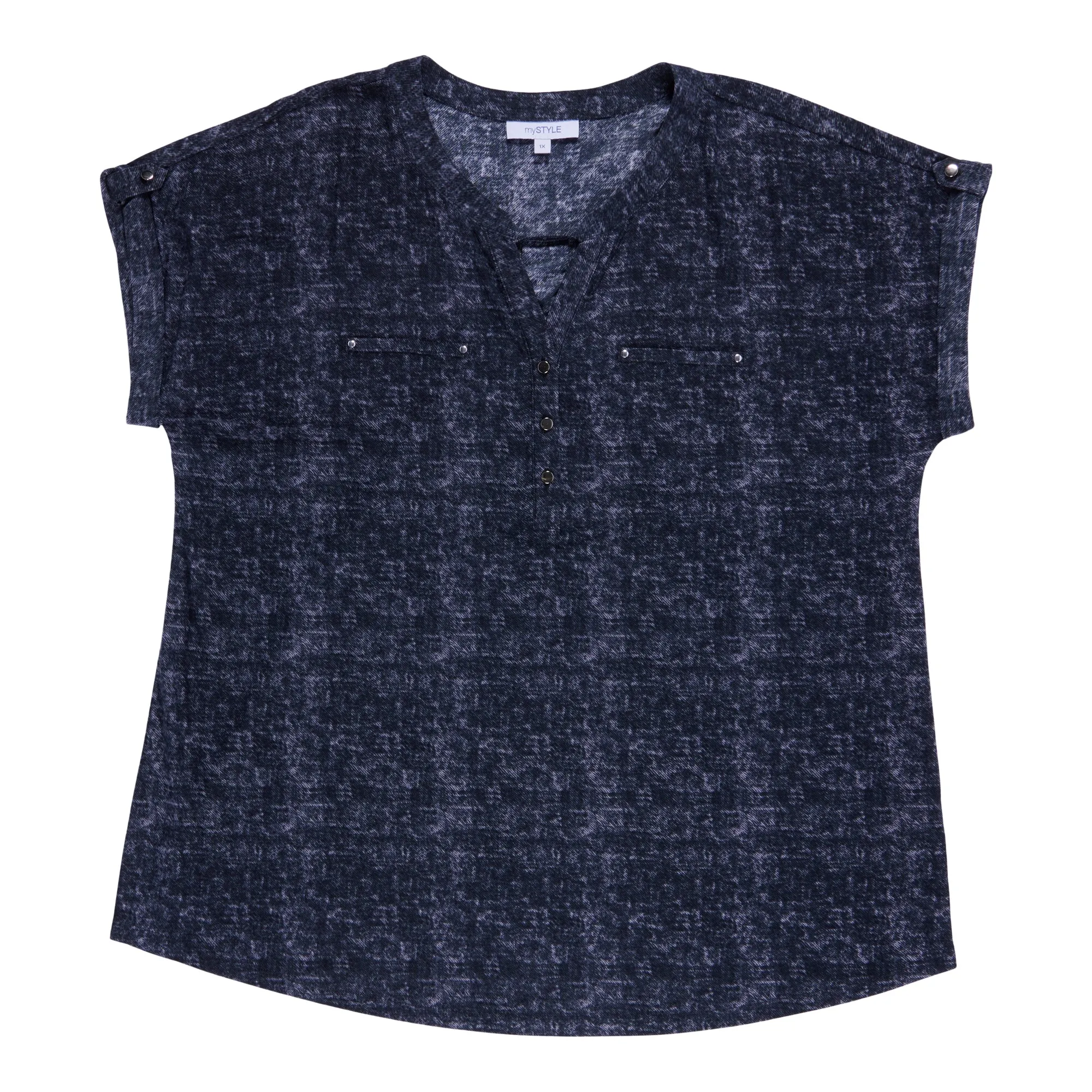 mySTYLE Women's Plus Street Smart Denim Cap Sleeve Top sold by Giant Tiger