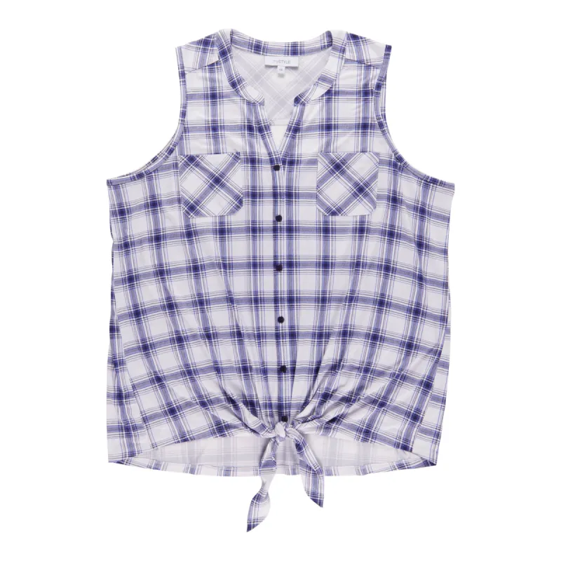 mySTYLE Women's Plus Plaid Tie Front Tank Top sold by Giant Tiger
