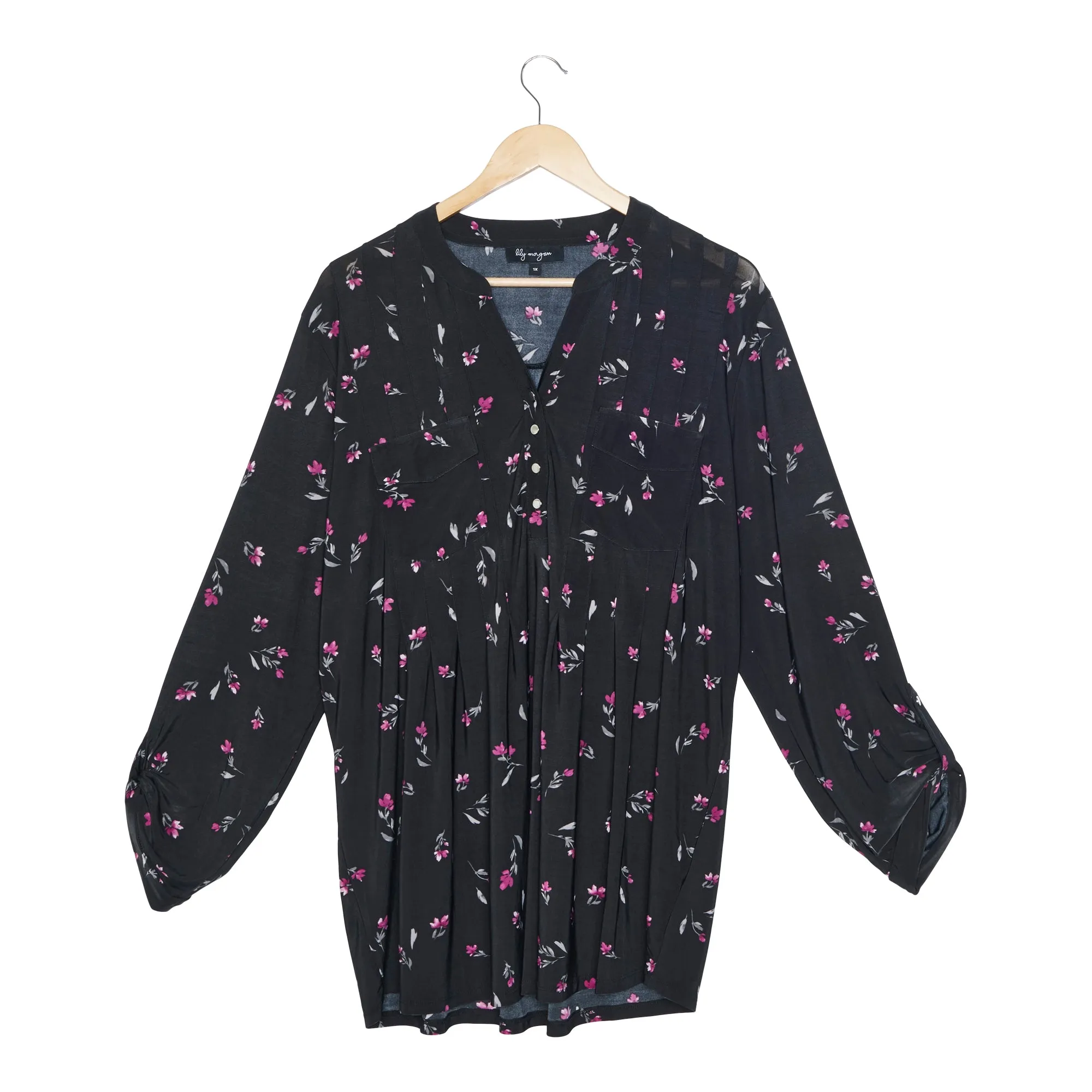 lily morgan Women's Plus Spring Flair Printed Pintuck Top sold by Giant Tiger