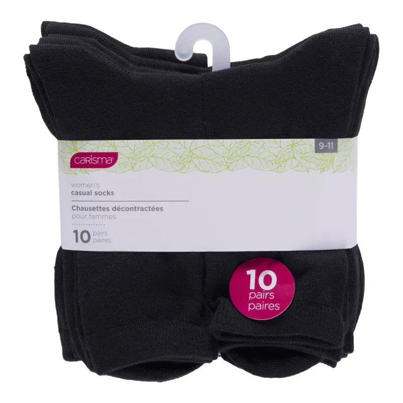 Carisma Women's Black Crew Socks, 10-pack sold by Giant Tiger