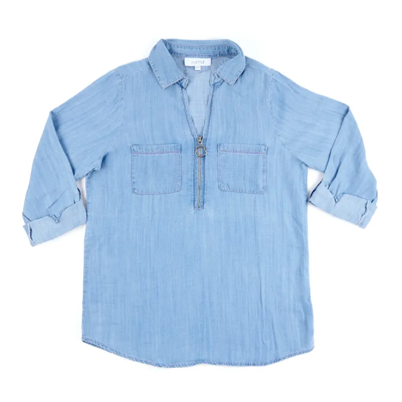 mySTYLE Women's Street Smart Short Sleeve Zip Front Lyocell Shirt sold by Giant Tiger