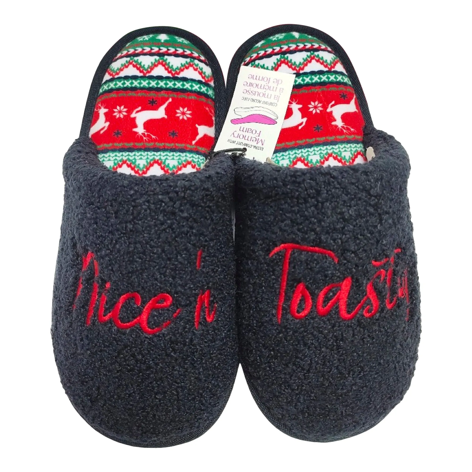 Comfy Cozy Women's Holiday Slip-On Microfiber Slippers sold by Giant Tiger