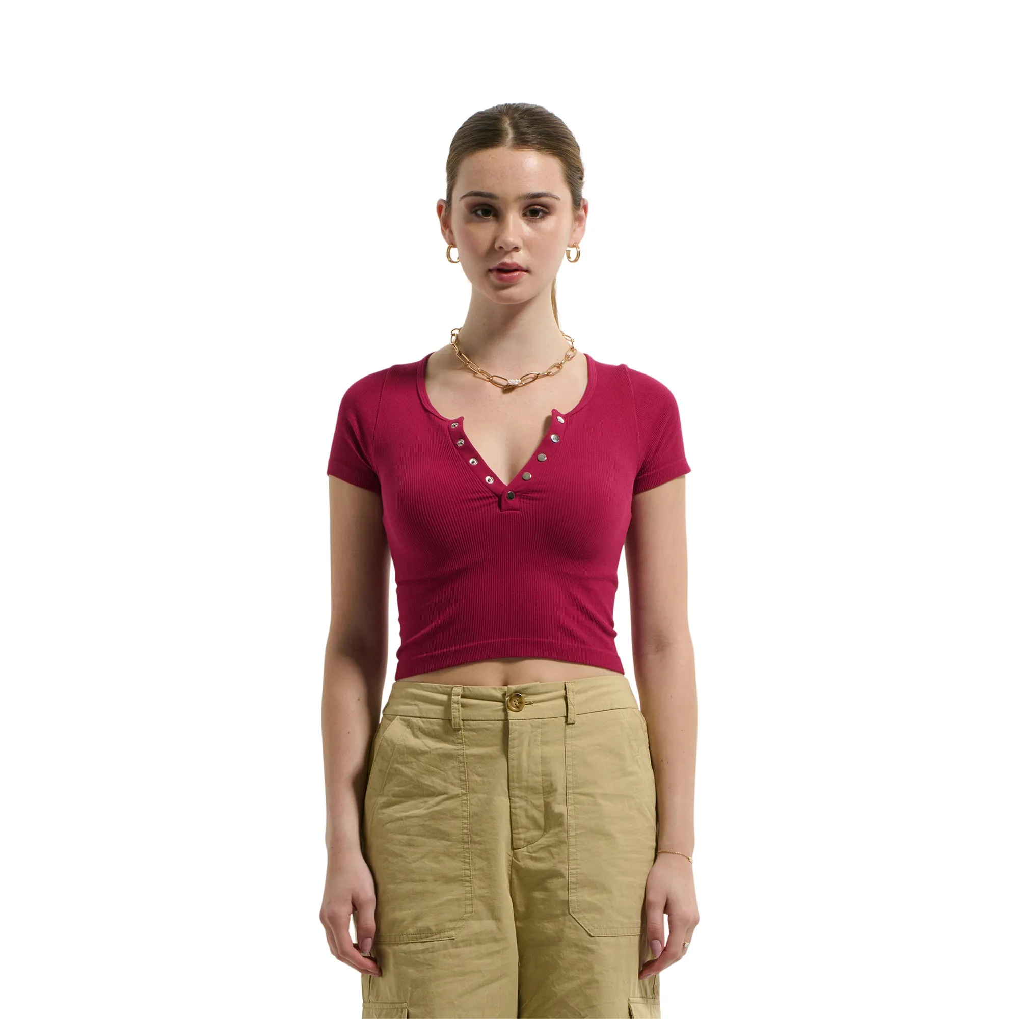 Women's Short Sleeve Front Snap Tee sold by Giant Tiger product image thumbnail 4
