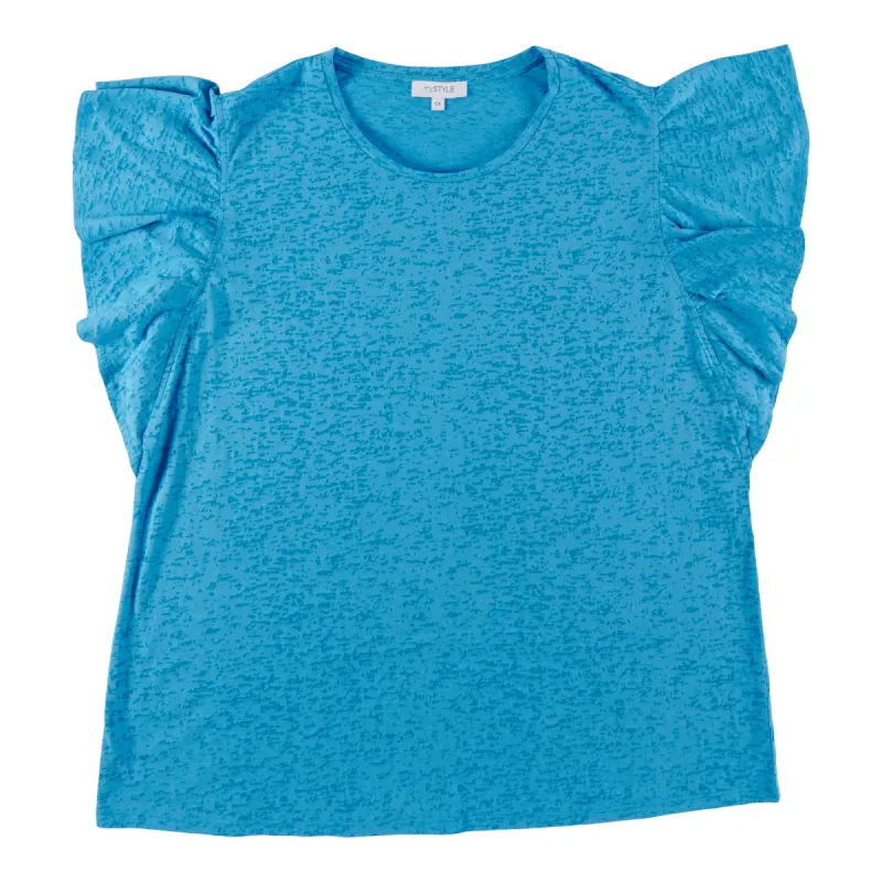 mySTYLE Women's Plus Summer Sizzle Solid Burnout Ruffle T-Shirt sold by Giant Tiger