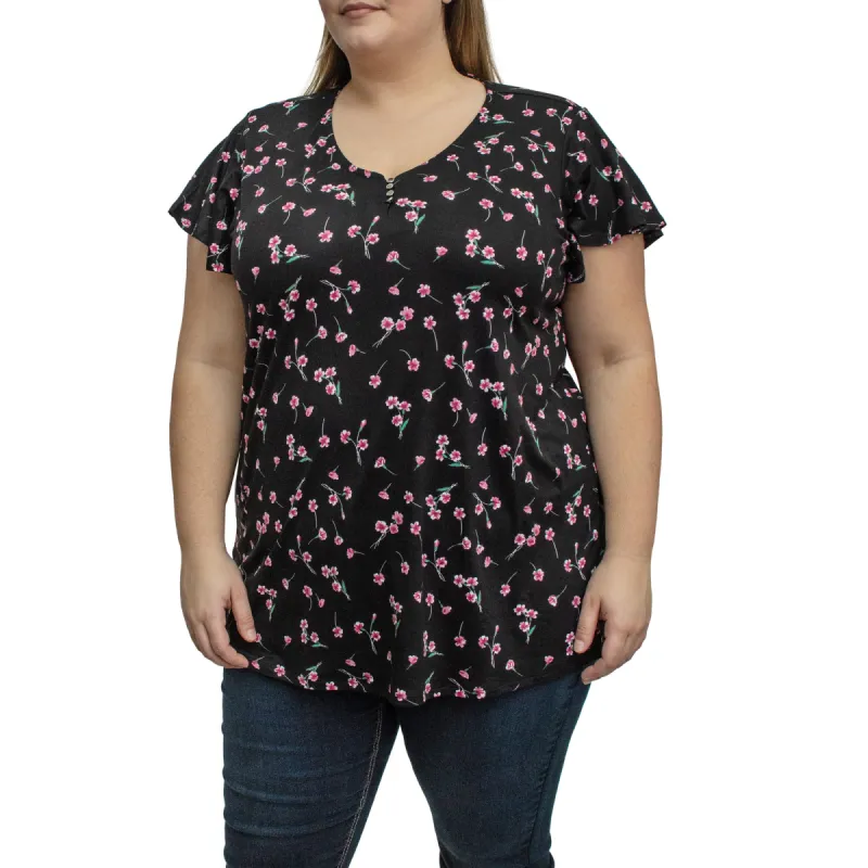 Women's Plus Flutter Sleeve Button Top sold by Giant Tiger