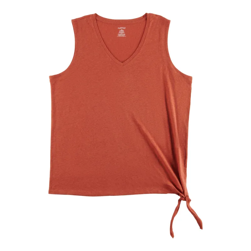 mySTYLE Women's Plus Festival Linen Tank with Side Tie sold by Giant Tiger