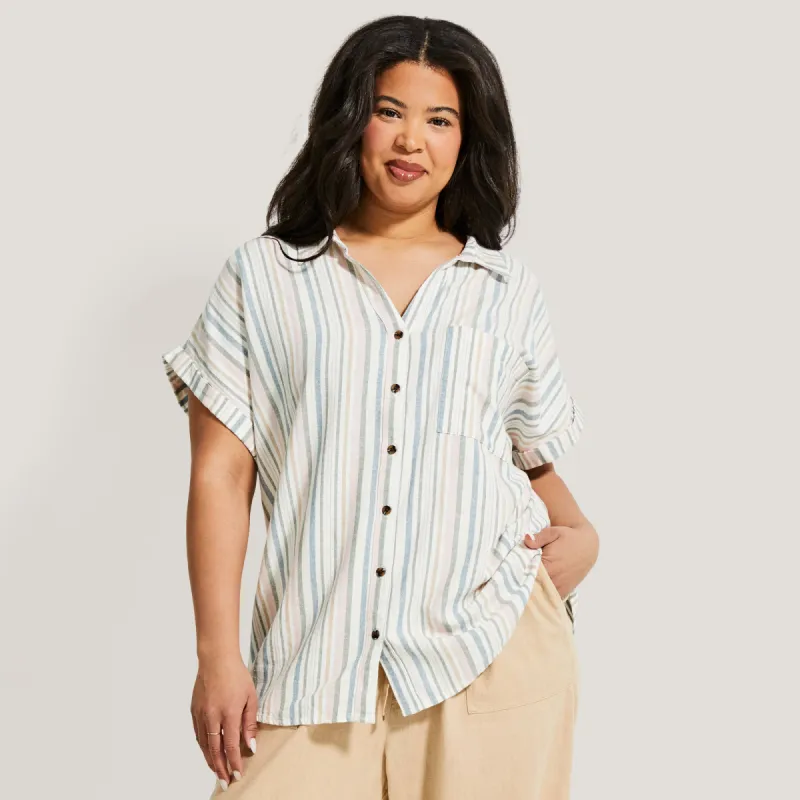 mySTYLE Women's Plus Festival Linen Blend Striped Shirt sold by Giant Tiger