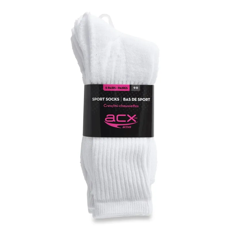 ACX Active Women's Super-Soft Sport Crew Length Socks, 9 to 11, 5-Pairs sold by Giant Tiger