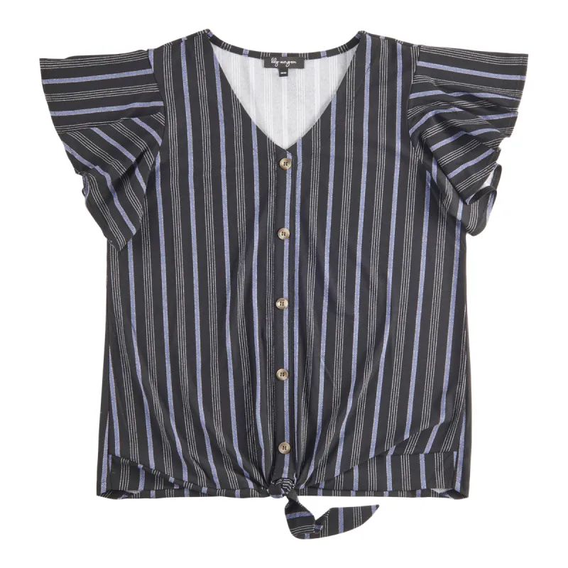 lily morgan Women's Simply Chic Stripes Tie Front Top, Black sold by Giant Tiger