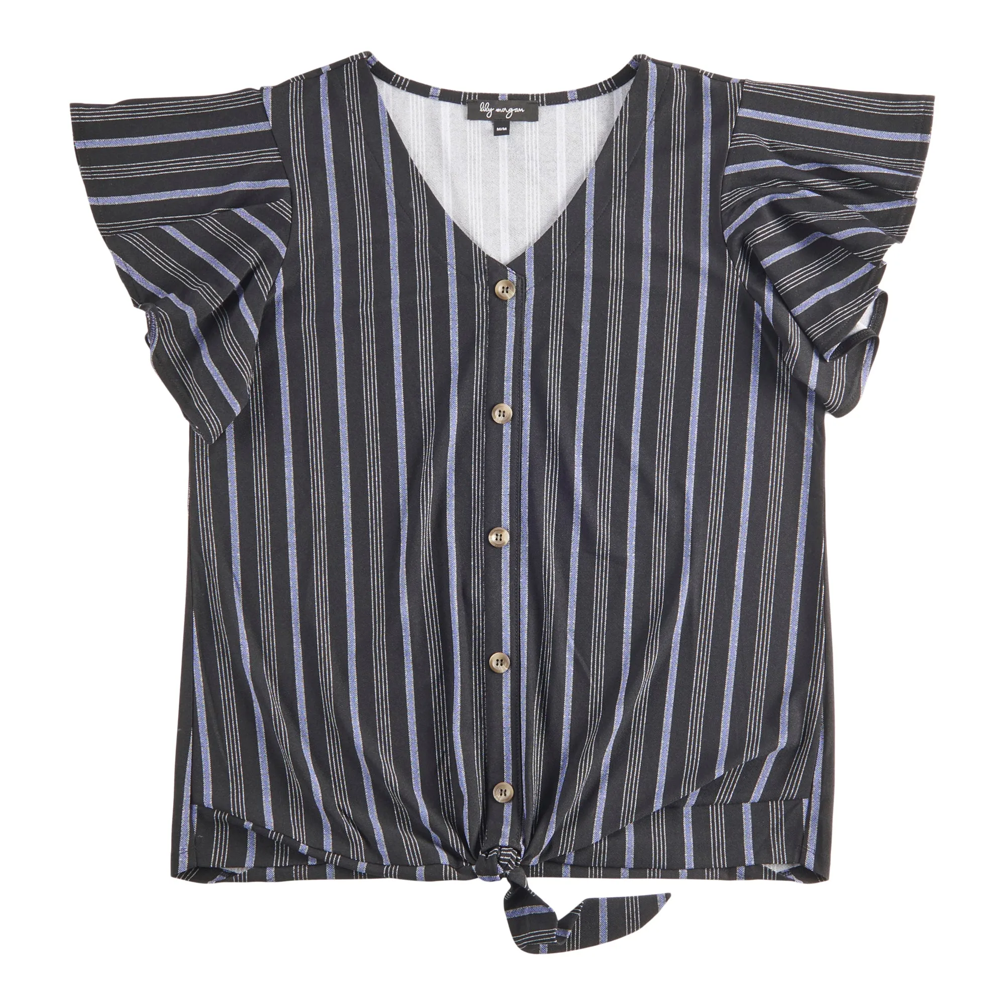 lily morgan Women's Simply Chic Stripes Tie Front Top, Black sold by Giant Tiger