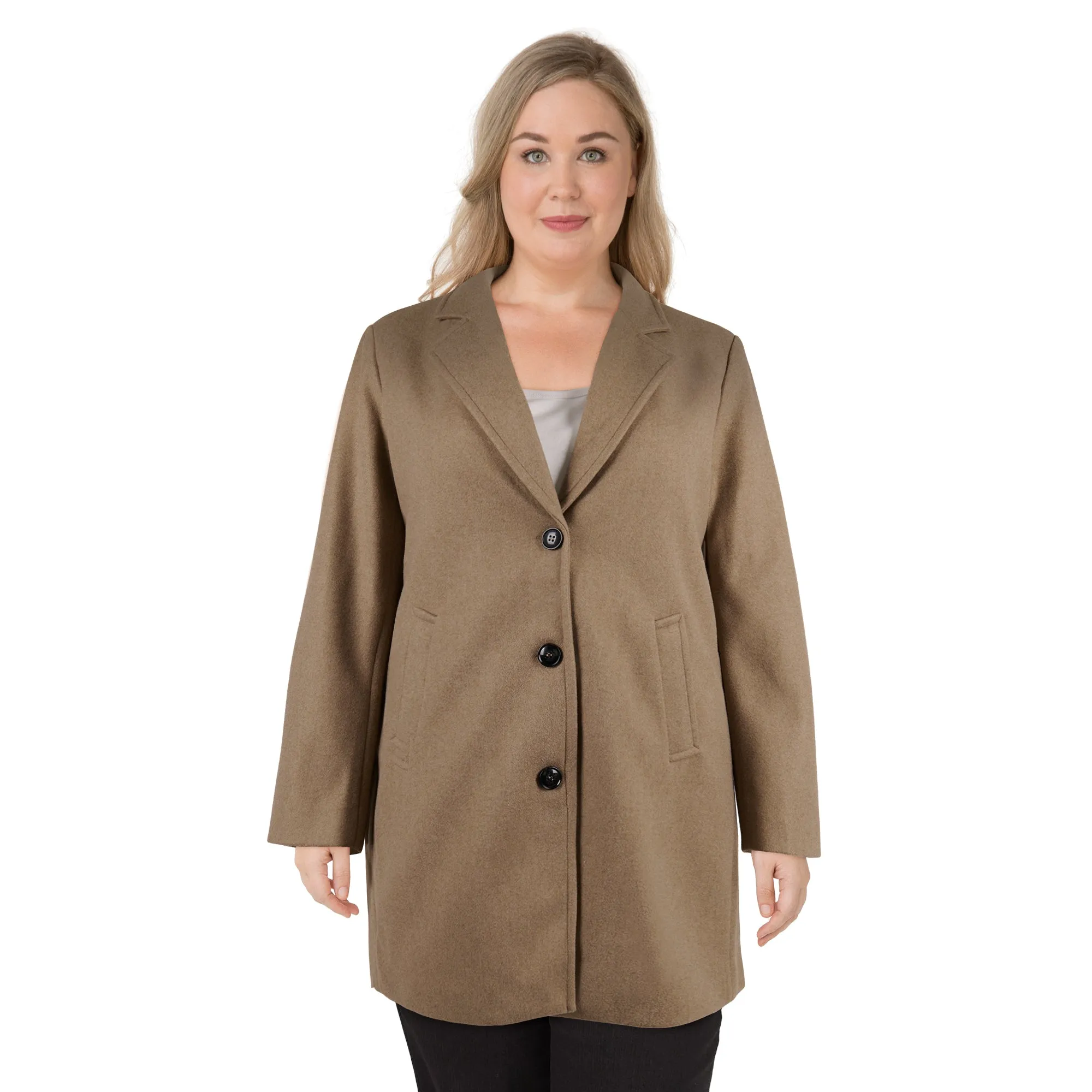 mySTYLE Women's Plus 3-Button Brushed Coat sold by Giant Tiger