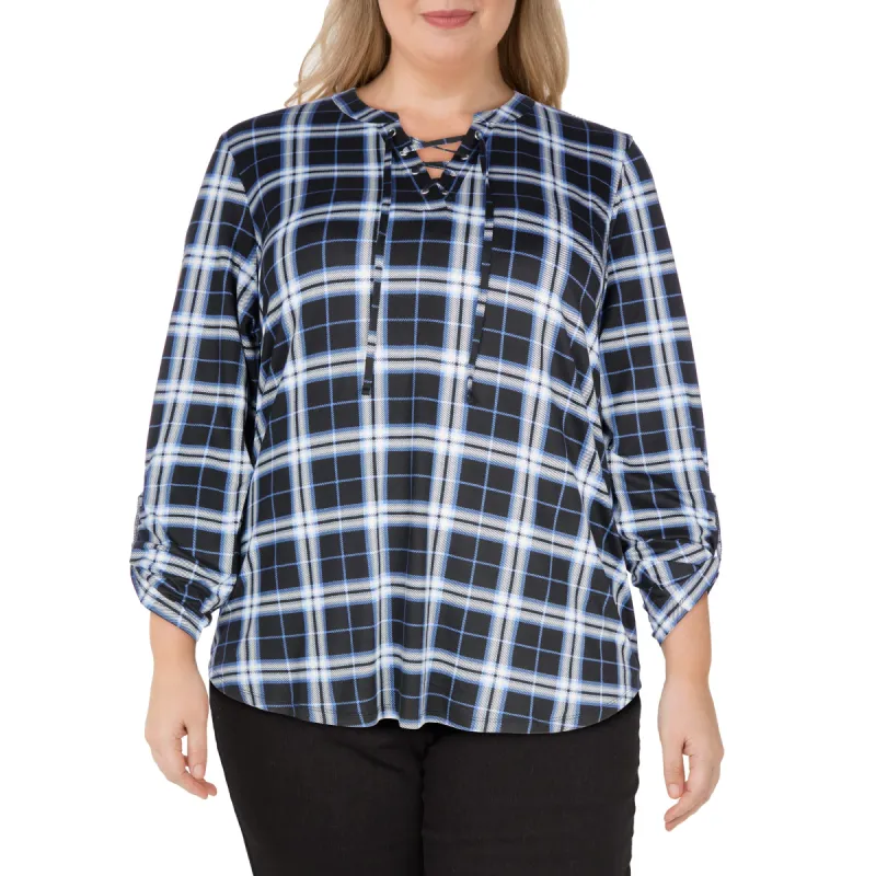 mySTYLE Women's Plus V-Neck Lace-up Blouse sold by Giant Tiger