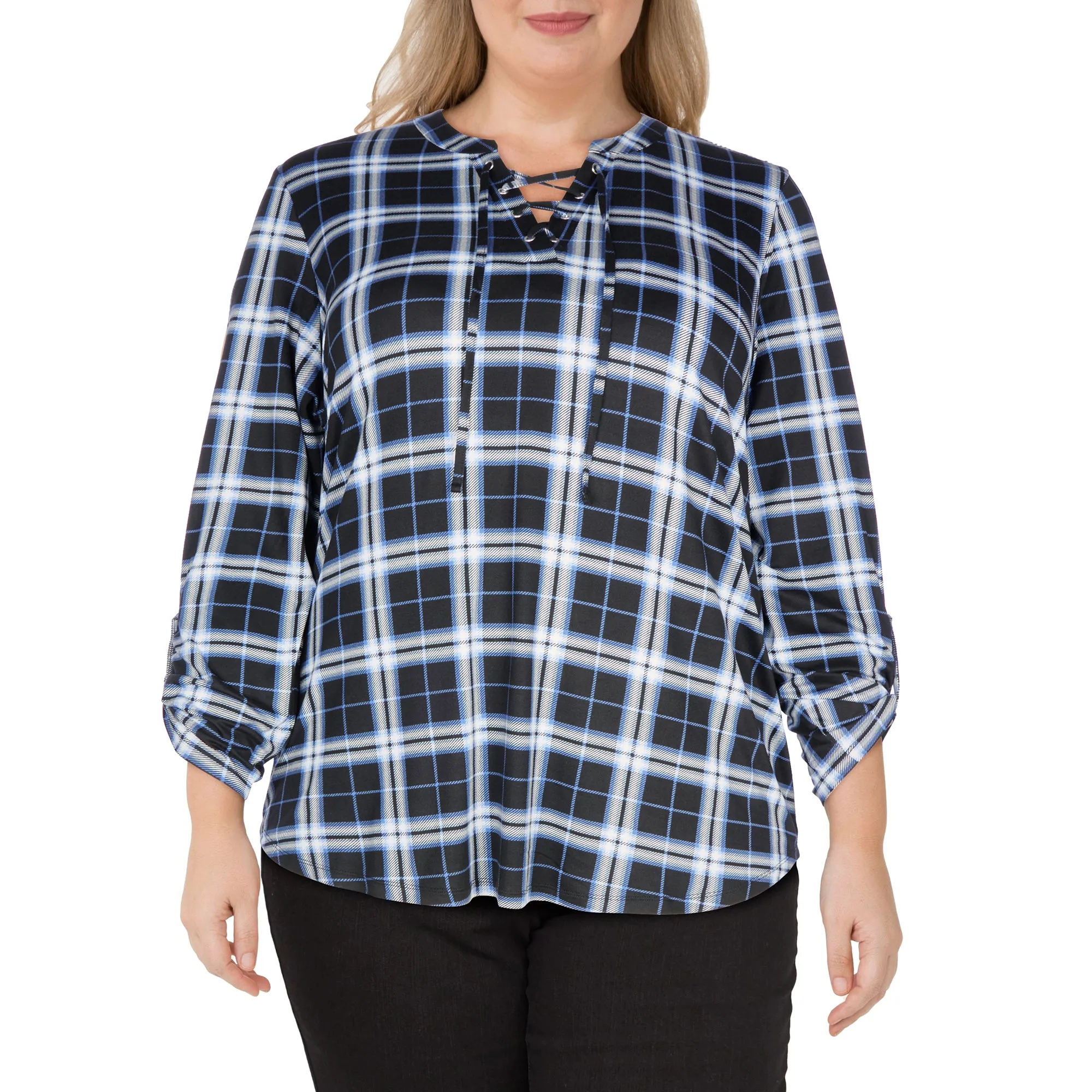 mySTYLE Women's Plus V-Neck Lace-up Blouse sold by Giant Tiger