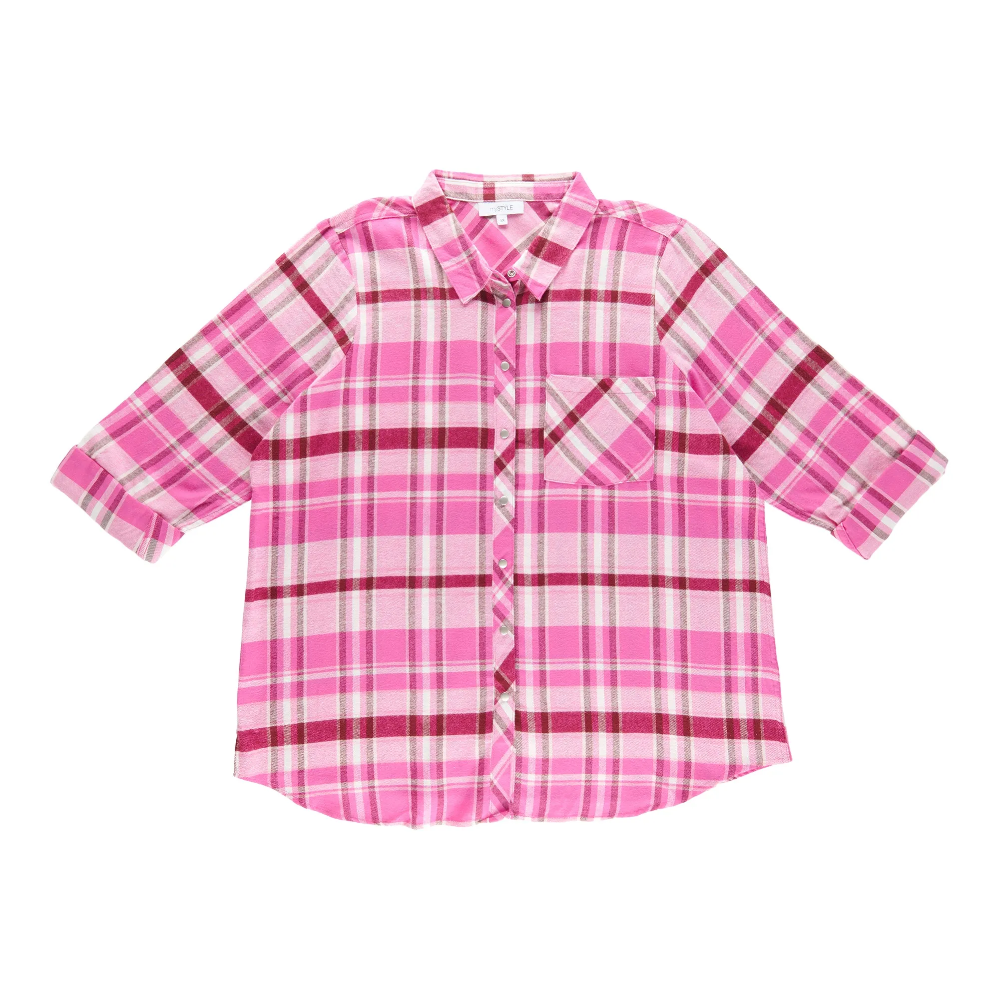 mySTYLE Women's Plus New Wave Flannel Front Snap Shirt sold by Giant Tiger